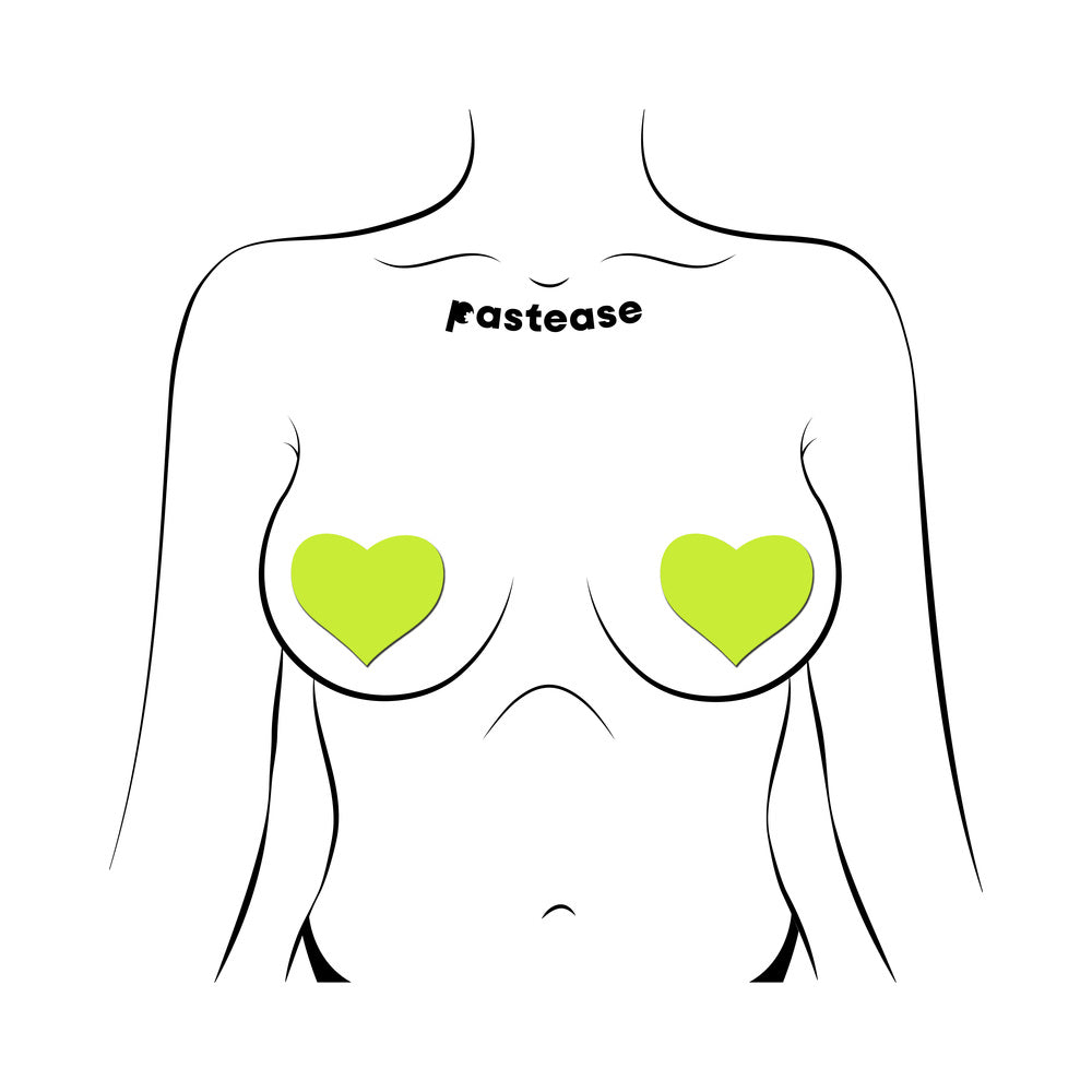 PASTEASE - LOVE: GLOW IN THE DARK NEON HEART PASTIES NIPPLE COVERS