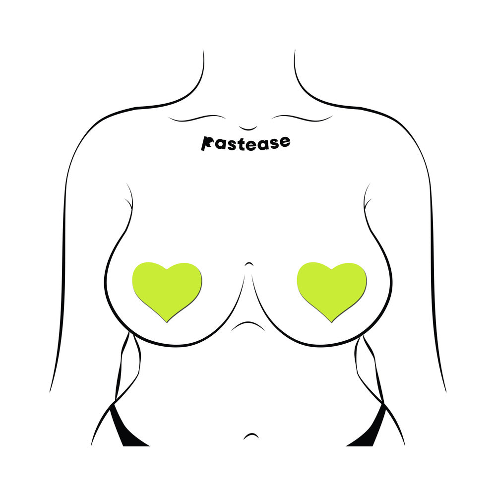 PASTEASE - LOVE: GLOW IN THE DARK NEON HEART PASTIES NIPPLE COVERS
