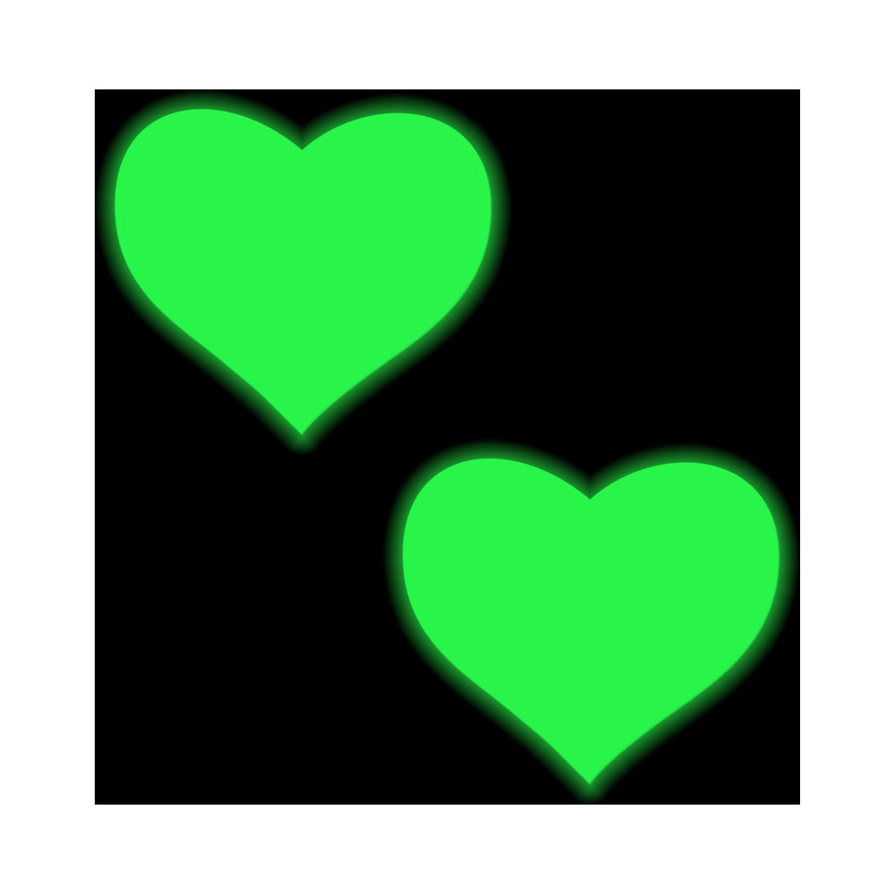 PASTEASE - LOVE: GLOW IN THE DARK NEON HEART PASTIES NIPPLE COVERS