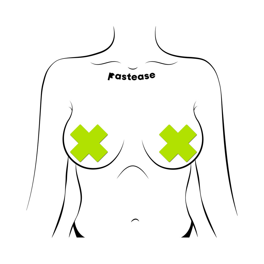 PASTEASE - X: GLOW IN THE DARK NEON CROSS PASTIES NIPPLE COVERS