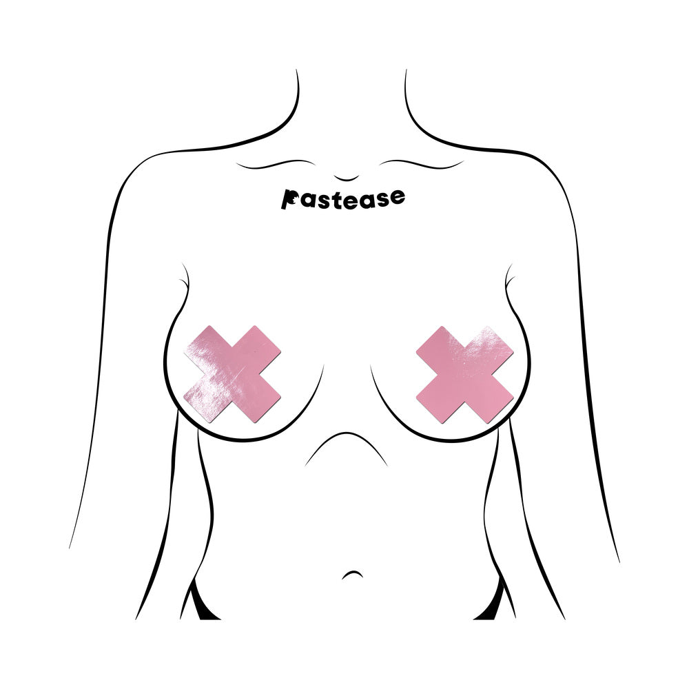 PASTEASE - PLUS X: FAUX LATEX PLEATHER VINYL BABY PINK CROSS PASTIES