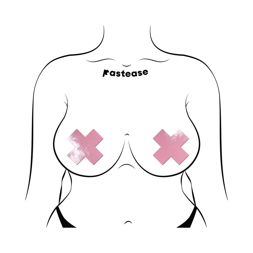 PASTEASE - PLUS X: FAUX LATEX PLEATHER VINYL BABY PINK CROSS PASTIES