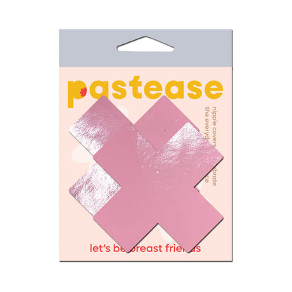 PASTEASE - PLUS X: FAUX LATEX PLEATHER VINYL BABY PINK CROSS PASTIES
