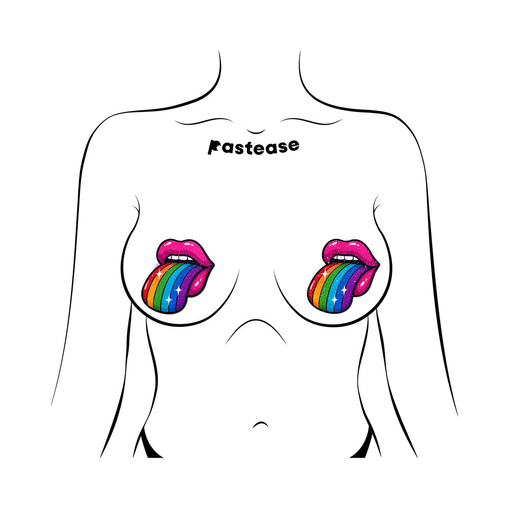 PASTEASE - TASTE THE RAINBOW SPARKLING TONGUE OUT BREAST COVERS