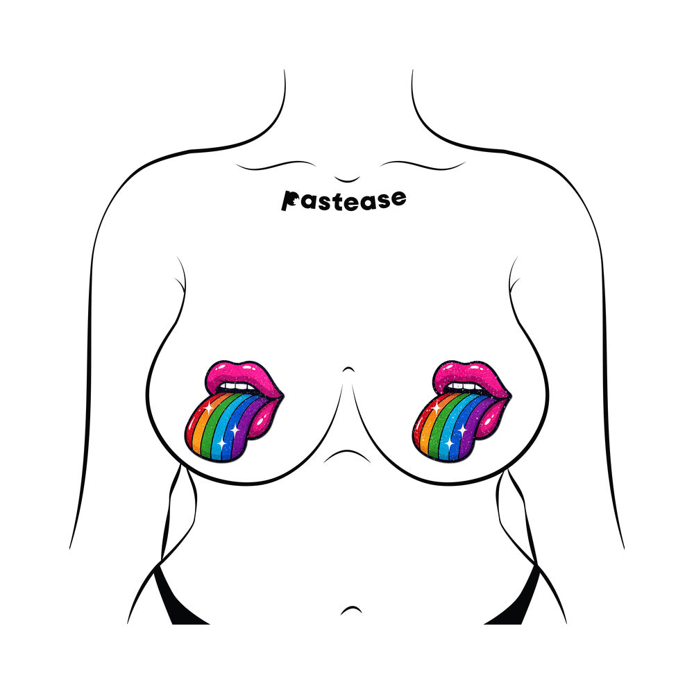 PASTEASE - TASTE THE RAINBOW SPARKLING TONGUE OUT BREAST COVERS