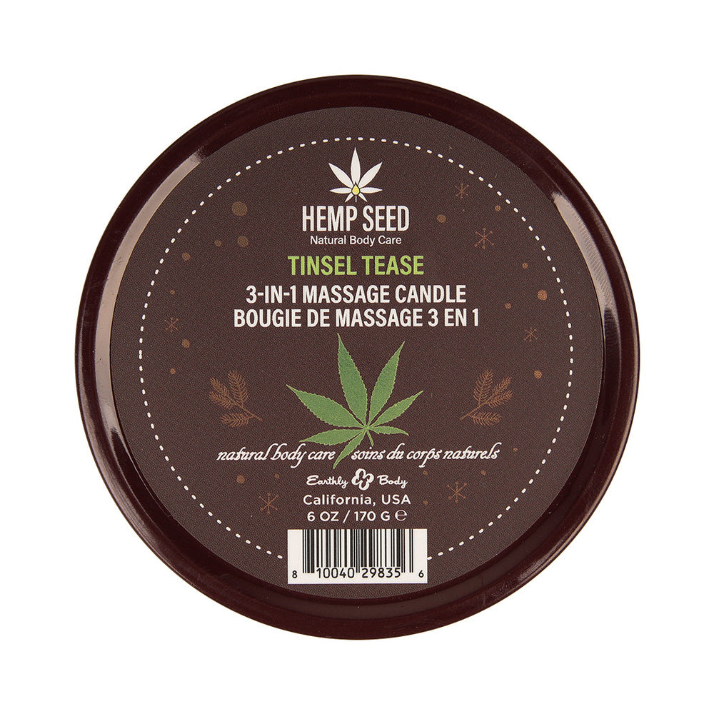 EARTHLY BODY - VELA DE MASSAGEM 3 EM 1 DE SEMENTES DE CÂNHAMO TINSEL TEASE 6 OZ.