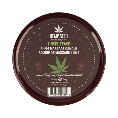EARTHLY BODY - VELA DE MASSAGEM 3 EM 1 DE SEMENTES DE CÂNHAMO TINSEL TEASE 6 OZ.