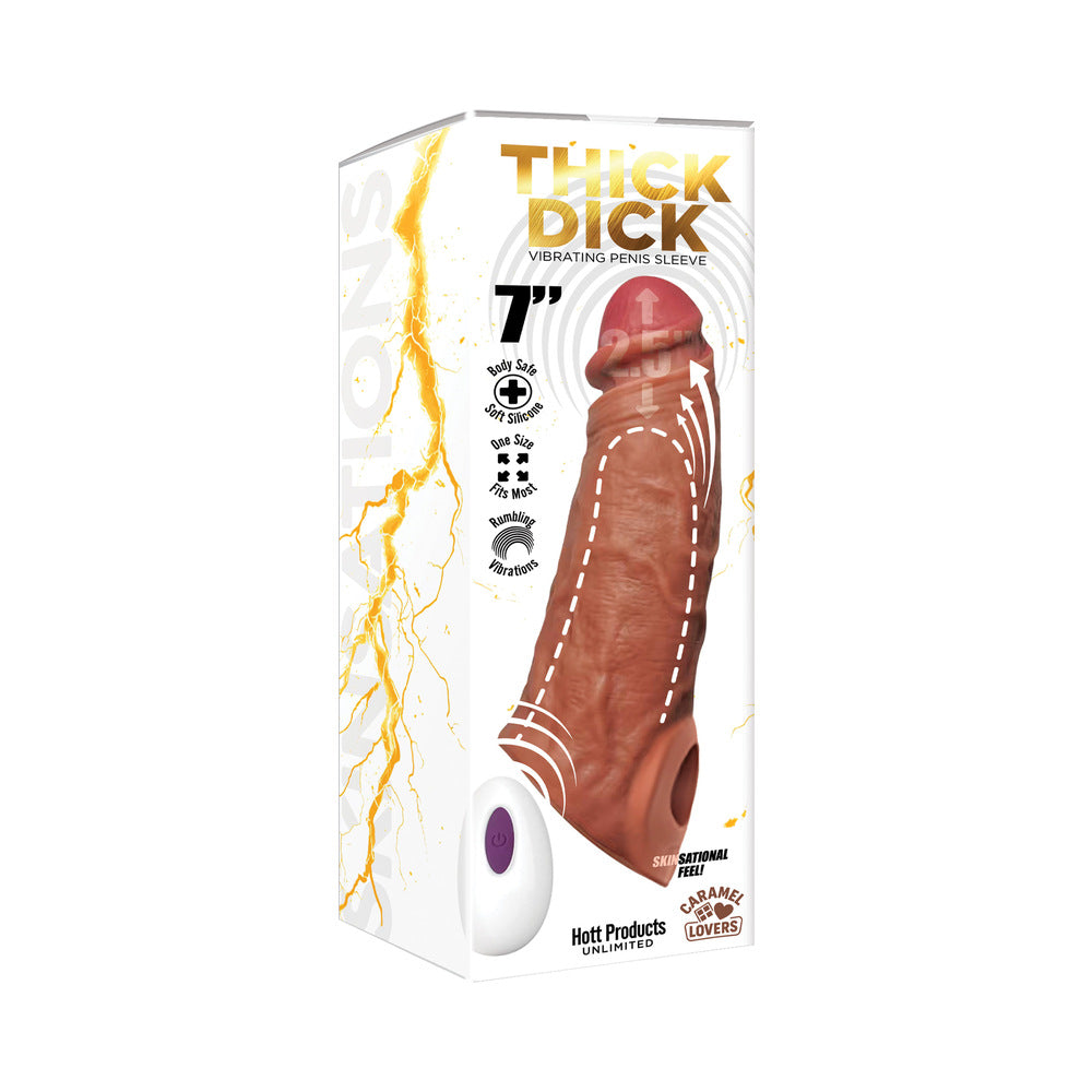 HOTT PRODUCTS - SKINSATIONS THICK DICK 7 IN. VIBRATING PENIS SLEEVE WITH REMOTE LOVERS