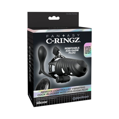 PIPEDREAM - FANTASY C-RINGZ REMOTE-CONTROLLED VIBRATING COCK BLOCKER WITH ASS-GASM PLUG BLACK