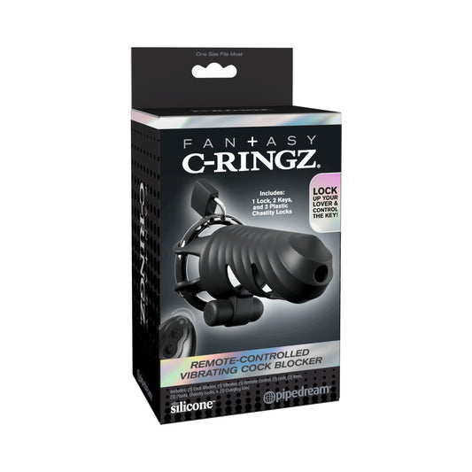 PIPEDREAM - FANTASY C-RINGZ REMOTE-CONTROLLED VIBRATING COCK BLOCKER BLACK