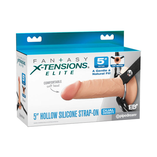 PIPEDREAM - FANTASY X-TENSIONS ELITE SILICONE HOLLOW STRAP-ON DUAL DENSITY 5 IN. LIGHT