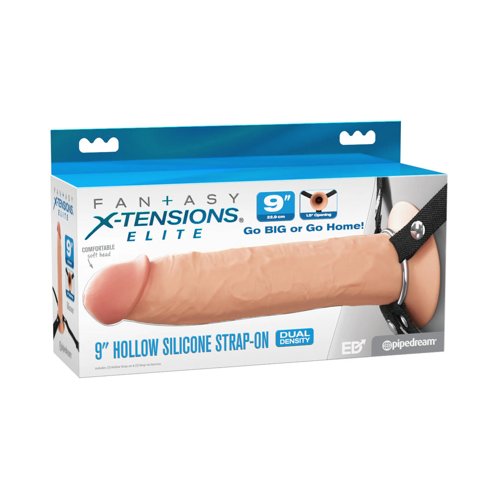 PIPEDREAM - FANTASY X-TENSIONS ELITE SILICONE HOLLOW STRAP-ON DUAL DENSITY 9 IN. LIGHT