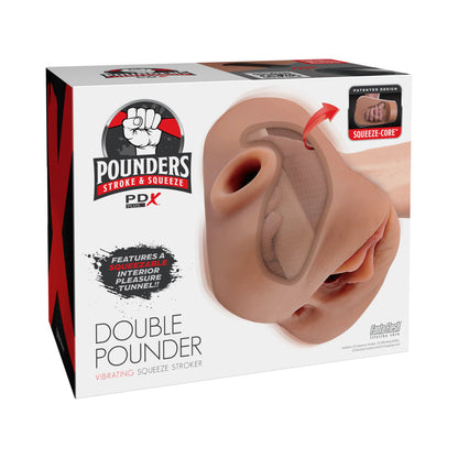 PDX BRANDS - PDX PLUS DOUBLE POUNDER VIBRATING SQUEEZE STROKER BROWN