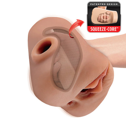 PDX BRANDS - PDX PLUS DOUBLE POUNDER VIBRATING SQUEEZE STROKER BROWN