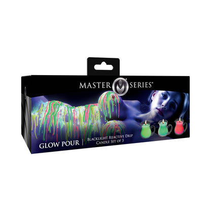 XR BRANDS - CONJUNTO DE 3 VELAS DE GOTAS REATIVAS A LUZ NEGRA UV MASTER SERIES
