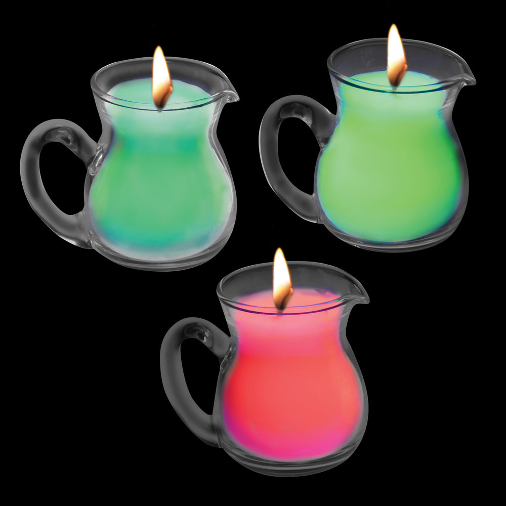 XR BRANDS - CONJUNTO DE 3 VELAS DE GOTAS REATIVAS A LUZ NEGRA UV MASTER SERIES