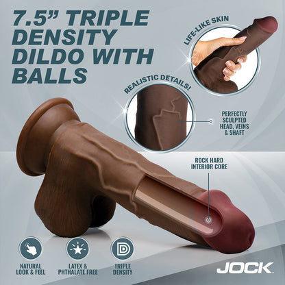 CURVE NOVELTIES - JOCK HARD-CORE 7.5 IN. TRIPLE DENSITY DILDO WITH BALLS DARK
