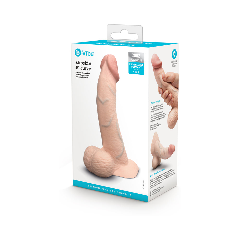 B-VIBE - SLIPSKIN REALISTIC SILICONE DILDO 8 IN. CURVED