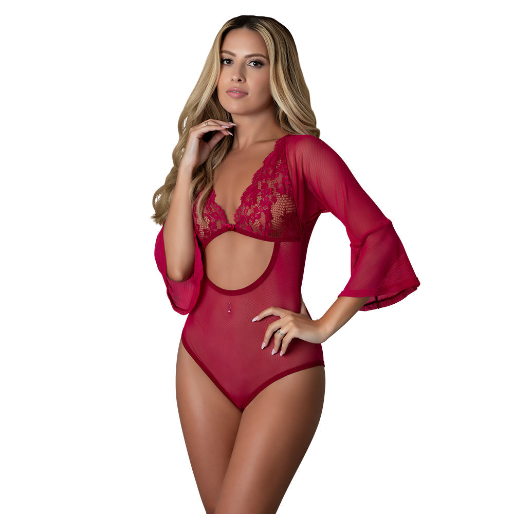 MAGIC SILK - CHERRY 3 4 SLEEVE PLAYSUIT CHERRY