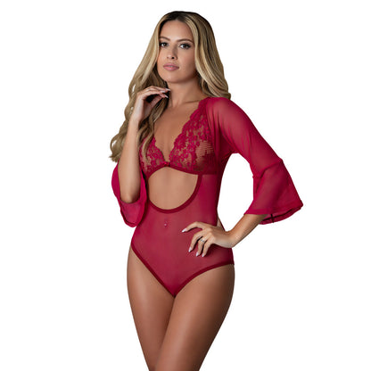 MAGIC SILK - CHERRY 3 4 SLEEVE PLAYSUIT CHERRY