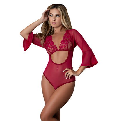 MAGIC SILK - CHERRY 3 4 SLEEVE PLAYSUIT CHERRY