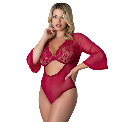 MAGIC SILK - CHERRY 3 4 SLEEVE PLAYSUIT CHERRY