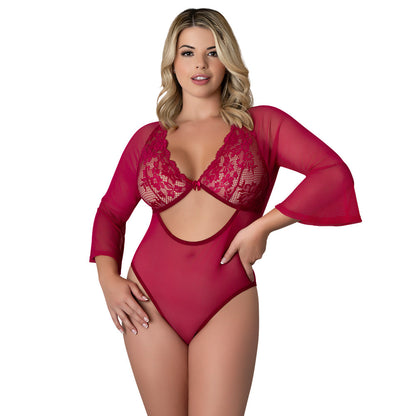 MAGIC SILK - CHERRY 3 4 SLEEVE PLAYSUIT CHERRY