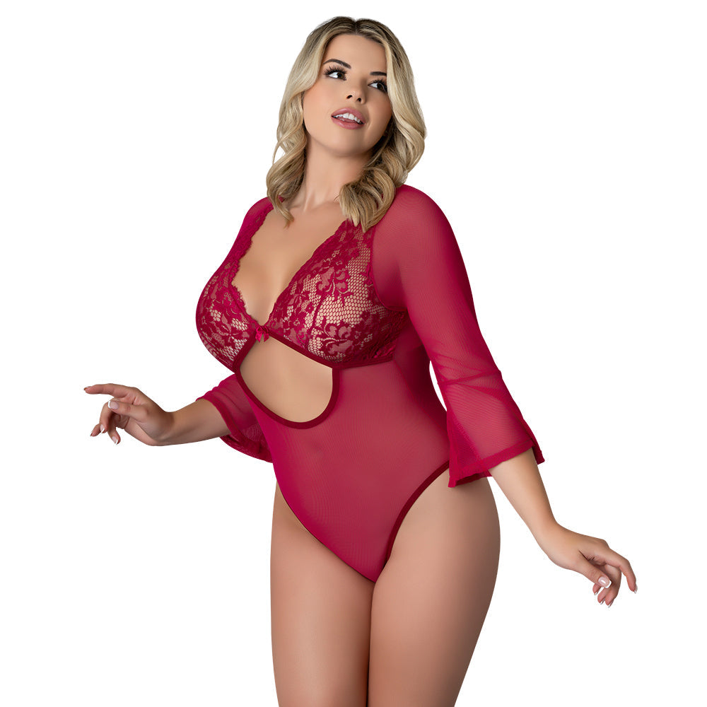 MAGIC SILK - CHERRY 3 4 SLEEVE PLAYSUIT CHERRY