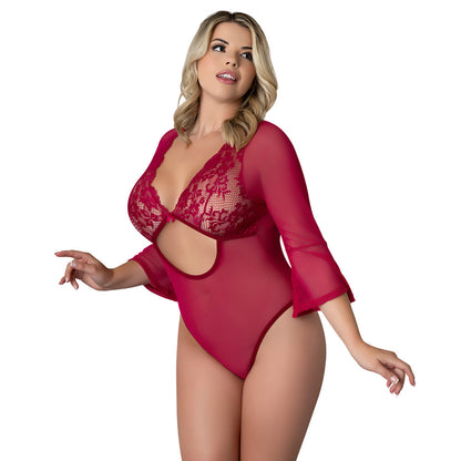 MAGIC SILK - CHERRY 3 4 SLEEVE PLAYSUIT CHERRY