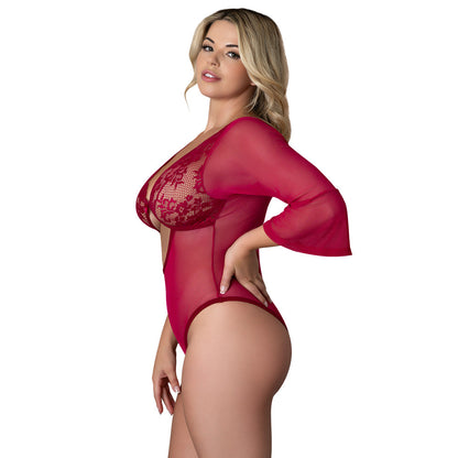 MAGIC SILK - CHERRY 3 4 SLEEVE PLAYSUIT CHERRY