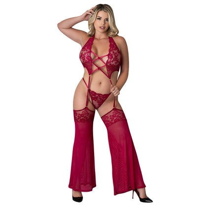 MAGIC SILK - CHERRY PLUNGE TOP WITH REMOVABLE CHAPS & CHEEKY PANTY CHERRY