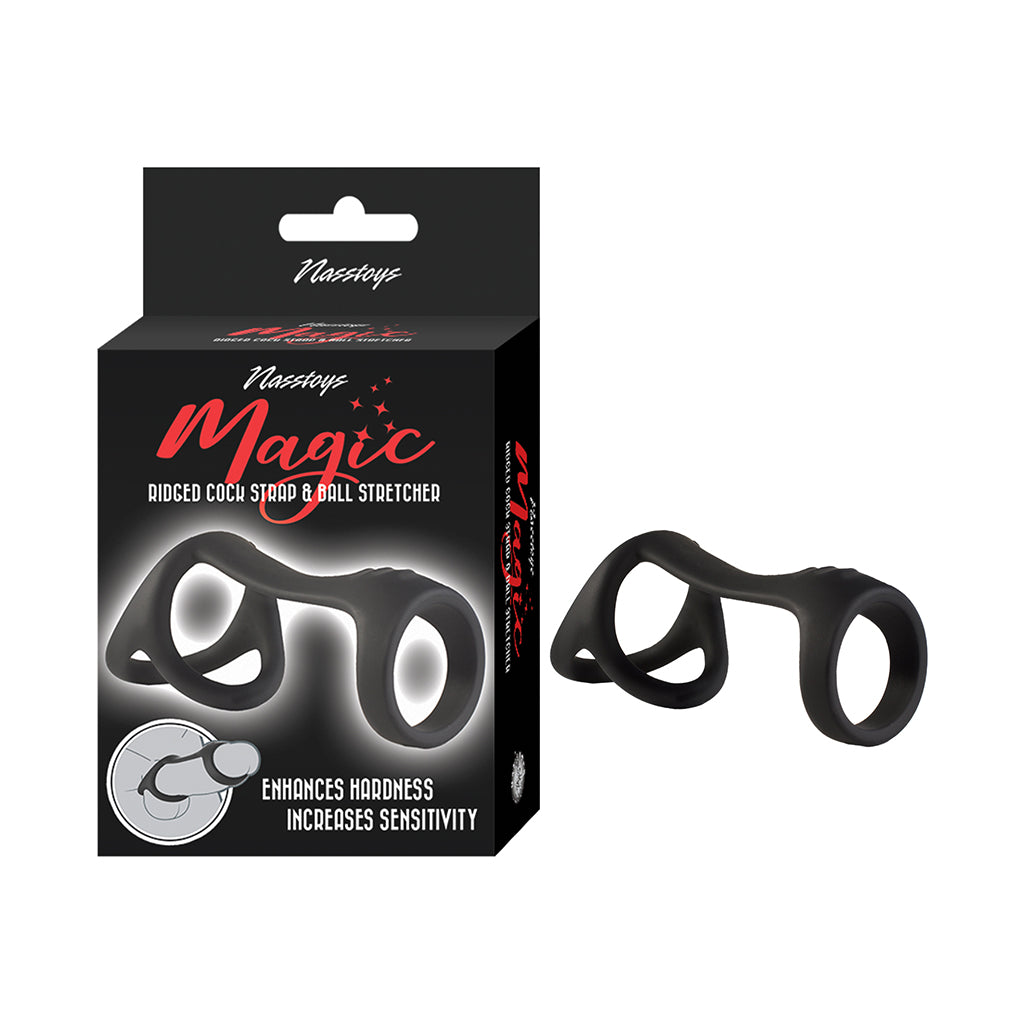 NASSTOYS - MAGIC RIDGED COCK STRAP & BALL STRETCHER, BLACK