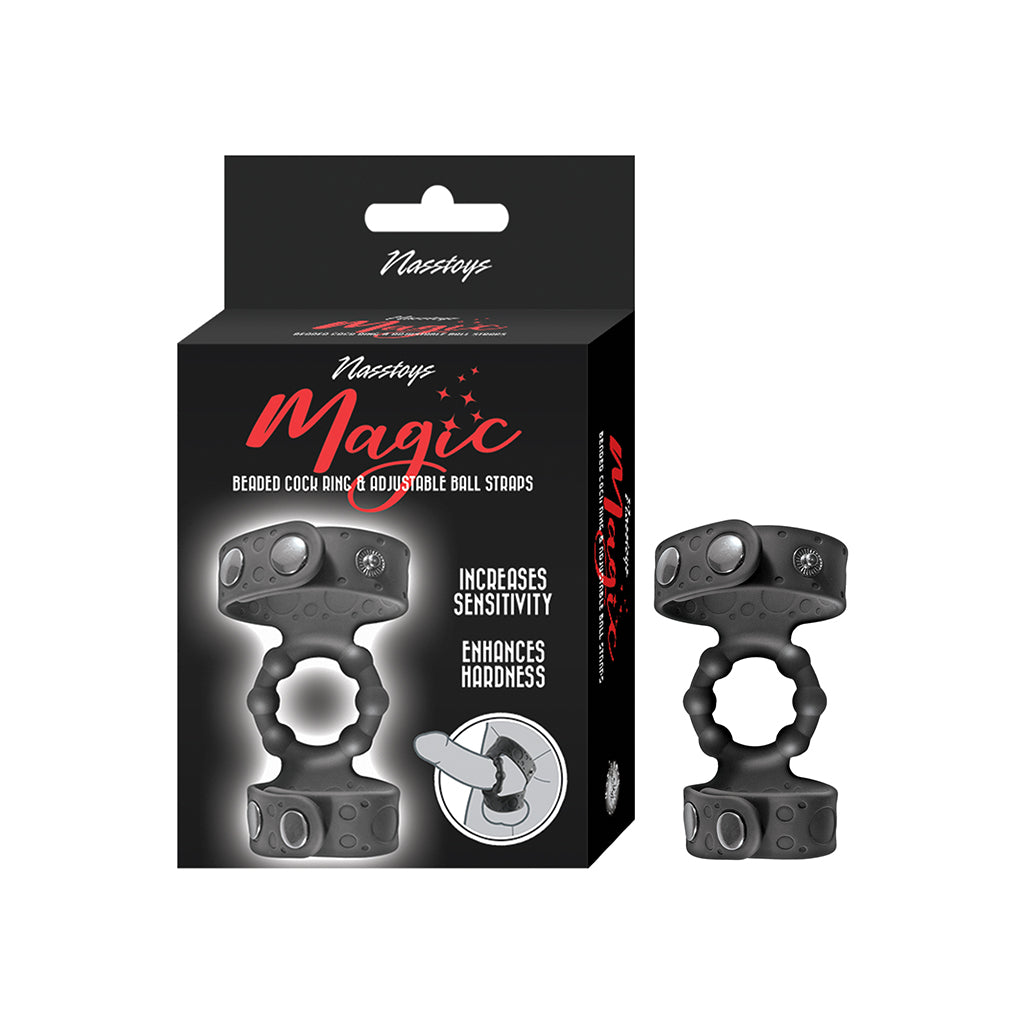 NASSTOYS - MAGIC BEADED COCK RING & ADJUSTABLE BALL STRAPS BLACK