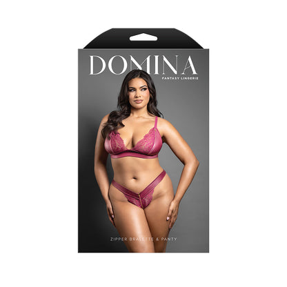 FANTASY LINGERIE - CONJUNTO DE BRALETTE E CUECA DOMINA COM DETALHES DE FECHO ECLER BERRY