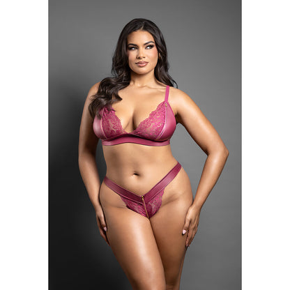 FANTASY LINGERIE - CONJUNTO DE BRALETTE E CUECA DOMINA COM DETALHES DE FECHO ECLER BERRY