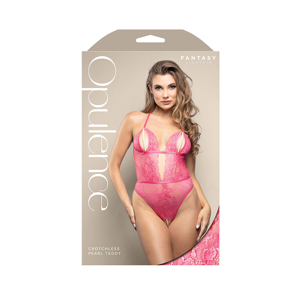 FANTASY LINGERIE - OPULENCE SPLIT PEARL CROTCHLESS TEDDY COM FIO DENTAL DE PÉROLAS AJUSTÁVEL HOT