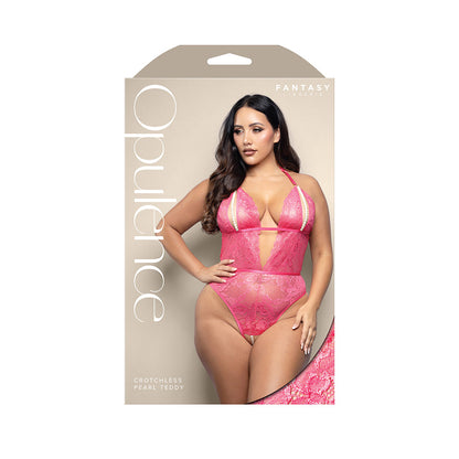 FANTASY LINGERIE - OPULENCE SPLIT PEARL CROTCHLESS TEDDY COM FIO DENTAL DE PÉROLAS AJUSTÁVEL HOT