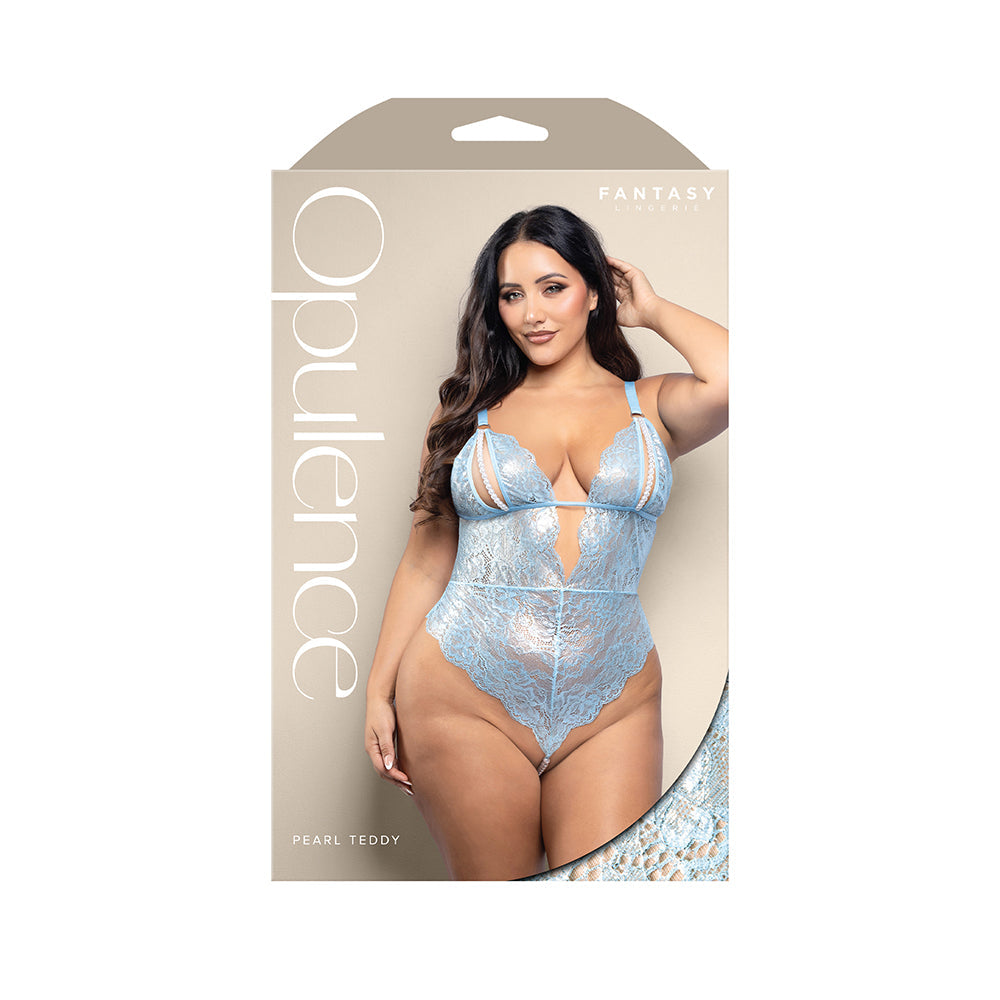 FANTASY LINGERIE - OPULENCE SPLIT PEARL OPEN BACK TEDDY WITH PEARL STRING CROTCH LIGHT