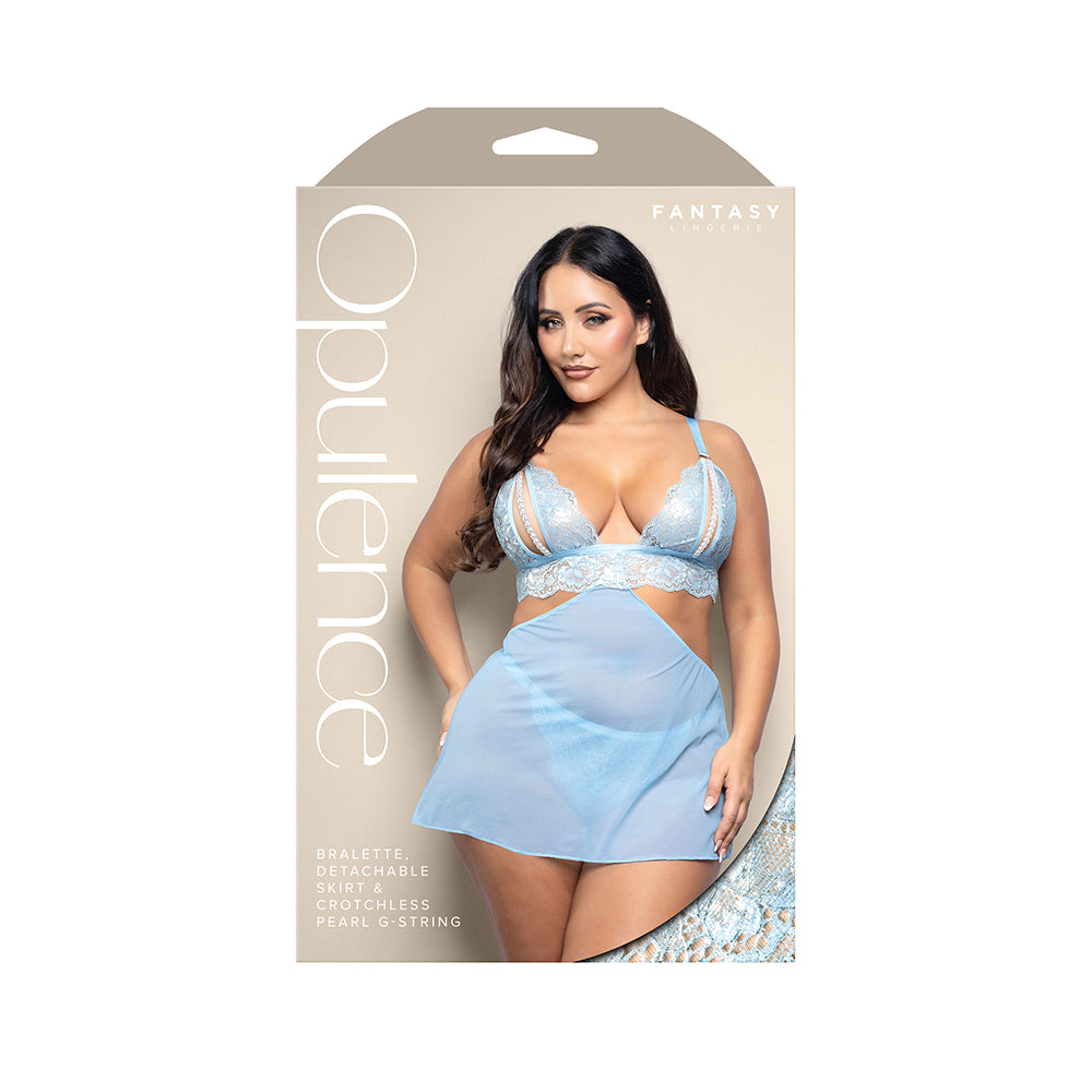 FANTASY LINGERIE - OPULENCE BRALETTE COM PÉROLAS E ABERTURA, SAIA AMOVÍVEL E FIO DENTAL COM PÉROLAS AJUSTÁVEL LIGHT