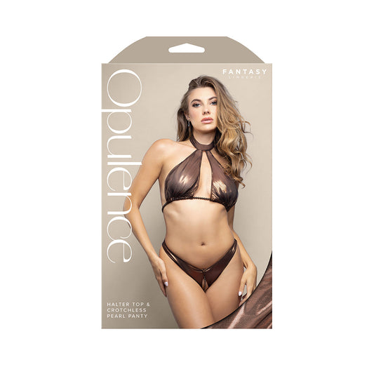 FANTASY LINGERIE - OPULENCE PEARL UNDERBUST HALTER TOP & ADJUSTABLE PEARL STRING OPEN PANTY