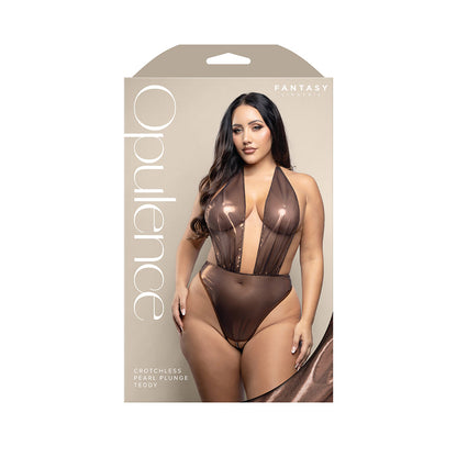 FANTASY LINGERIE - OPULENCE TEDDY COM DECOTE HALTER E PÉROLAS, ABERTO NA ENTREPERNA, COM FIO-DENTAL DE PÉROLAS AJUSTÁVEL