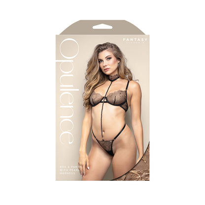 FANTASY LINGERIE - OPULENCE UNDERWIRE BRA & G-STRING WITH REMOVABLE ADJUSTABLE PEARL STRAP HARNESS