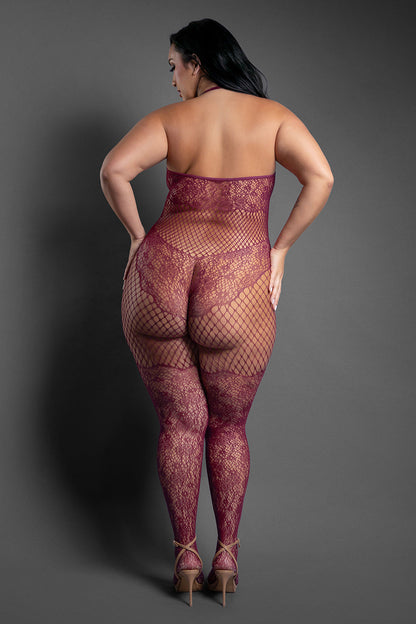 FANTASY LINGERIE - SHEER OUR MOMENT CROTCHLESS HALTER BODYSTOCKING