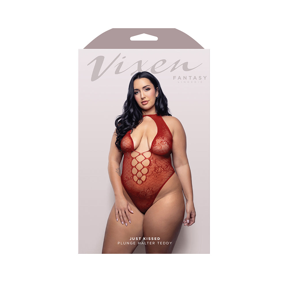 LINGERIE FANTASIA - VIXEN JUST KISSED HALTER TIE PLUNGE TEDDY