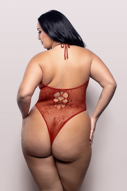 LINGERIE FANTASIA - VIXEN JUST KISSED HALTER TIE PLUNGE TEDDY