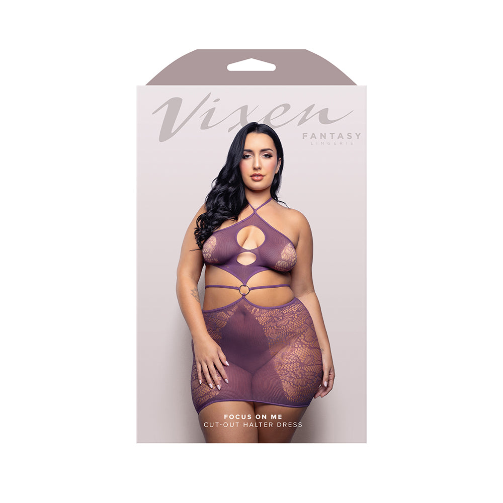 FANTASY LINGERIE - VIXEN FOCUS ON ME CUT-OUT HALTER DRESS WISTERIA