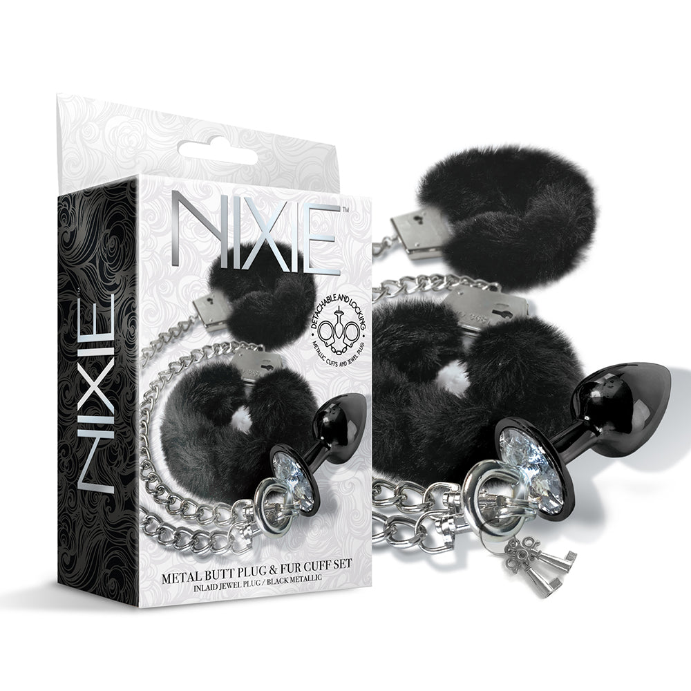 GLOBAL NOVELTIES - CONJUNTO DE PLUG ANAL DE METAL NIXIE & ALGEMAS COM PELO MÉDIO PRETO