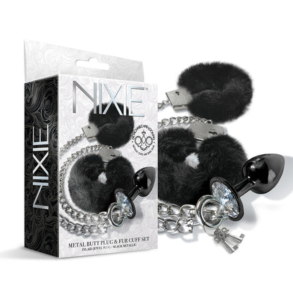 GLOBAL NOVELTIES - CONJUNTO DE PLUG ANAL DE METAL NIXIE & ALGEMAS COM PELO MÉDIO PRETO