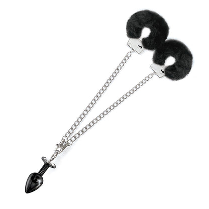 GLOBAL NOVELTIES - CONJUNTO DE PLUG ANAL DE METAL NIXIE & ALGEMAS COM PELO MÉDIO PRETO
