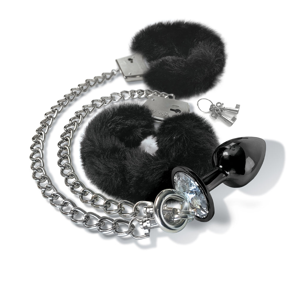 GLOBAL NOVELTIES - CONJUNTO DE PLUG ANAL DE METAL NIXIE & ALGEMAS COM PELO MÉDIO PRETO